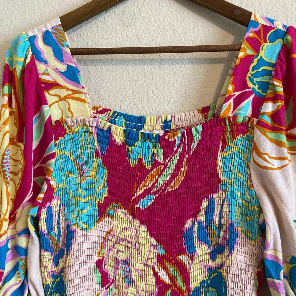 ODDI Women’s Floral Pink Blue Yellow Dress Size 1XL - Picture 5 of 10